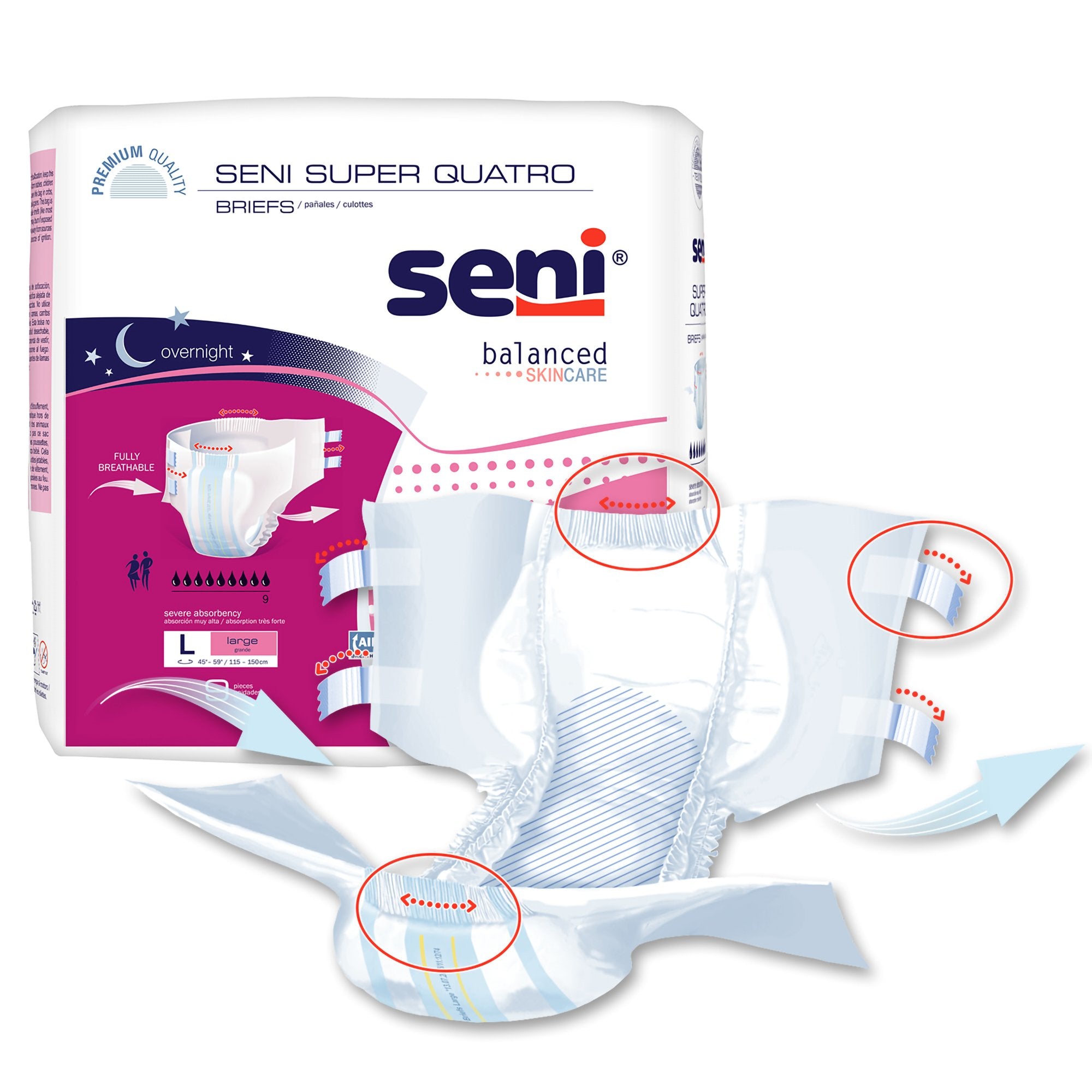 Seni® Super Quatro Severe Absorbency Incontinence Brief, Large, PK