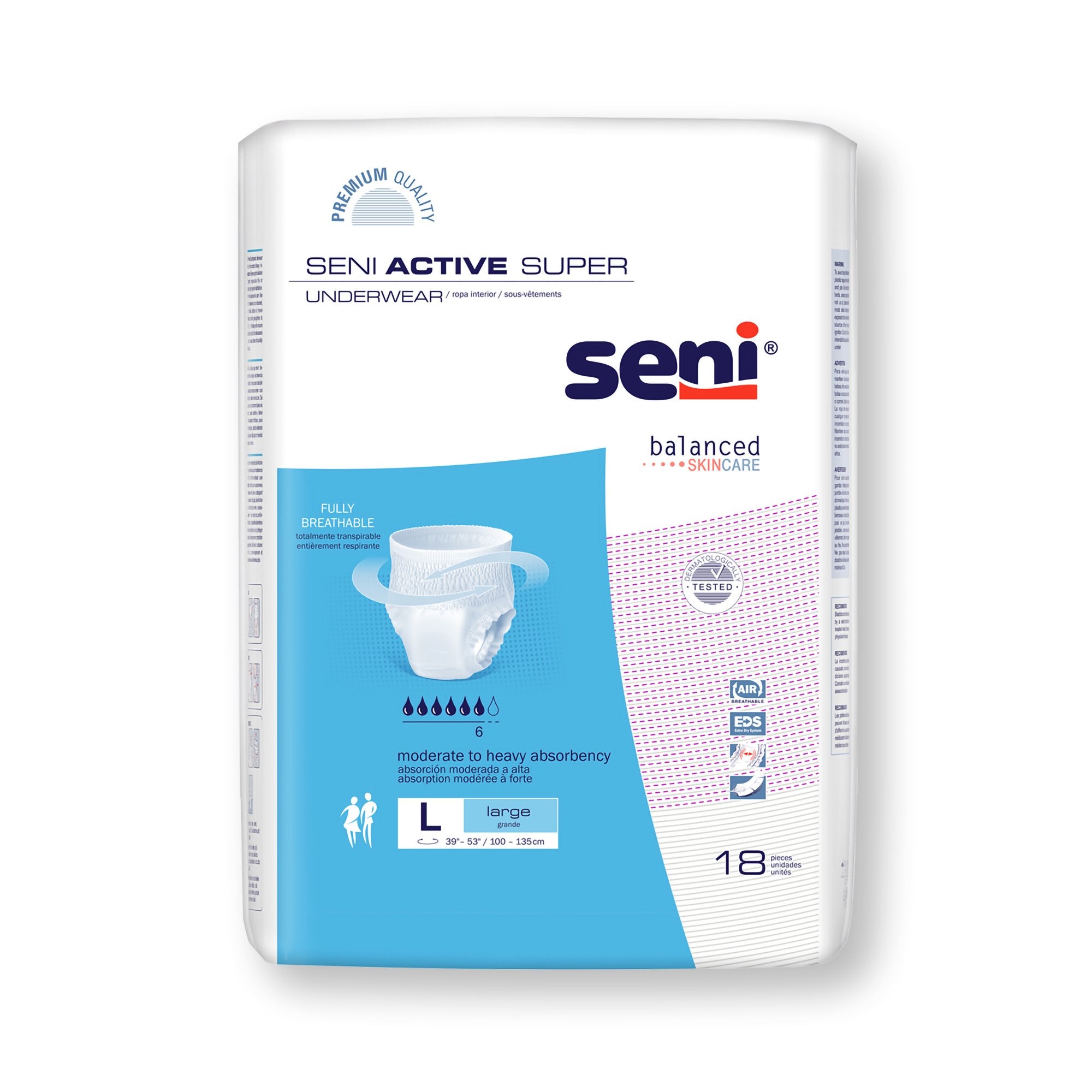 Seni® Active Super Moderate to Heavy Absorbent Underwear, Large, PK