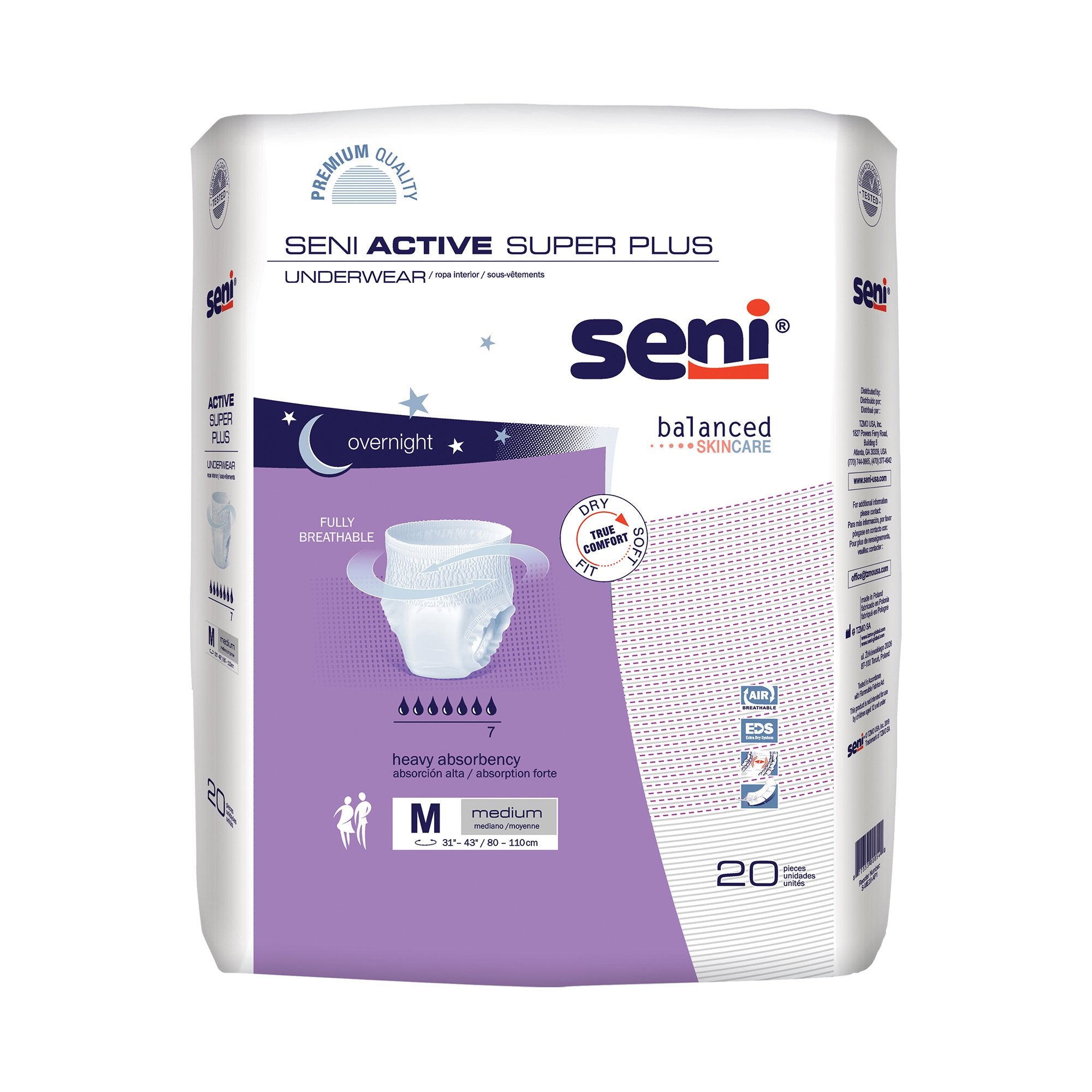 Seni® Active Super Plus Overnight Heavy Absorbent Underwear, Medium, PK