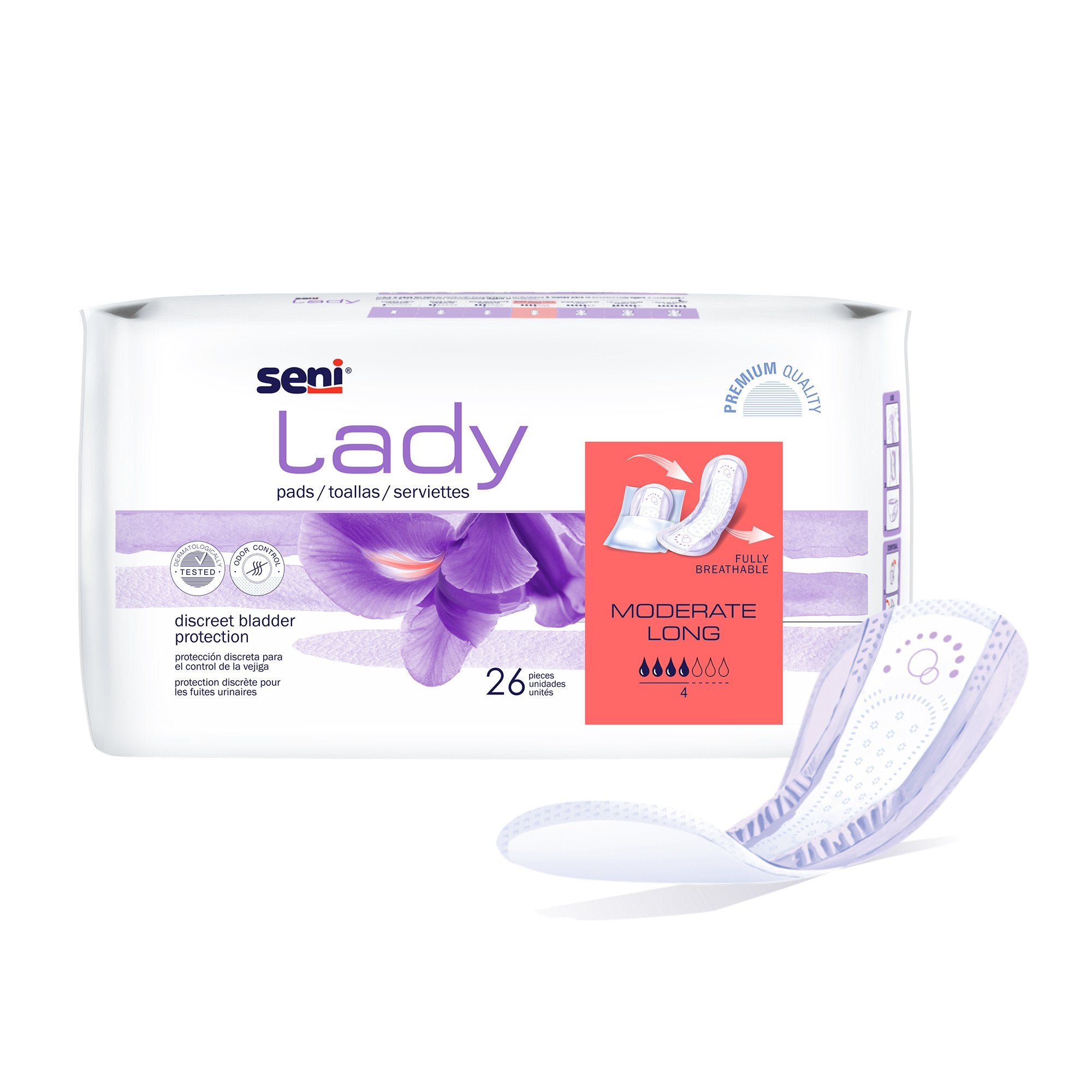 Seni® Lady Moderate Absorbency Bladder Control Pads, Long, PK