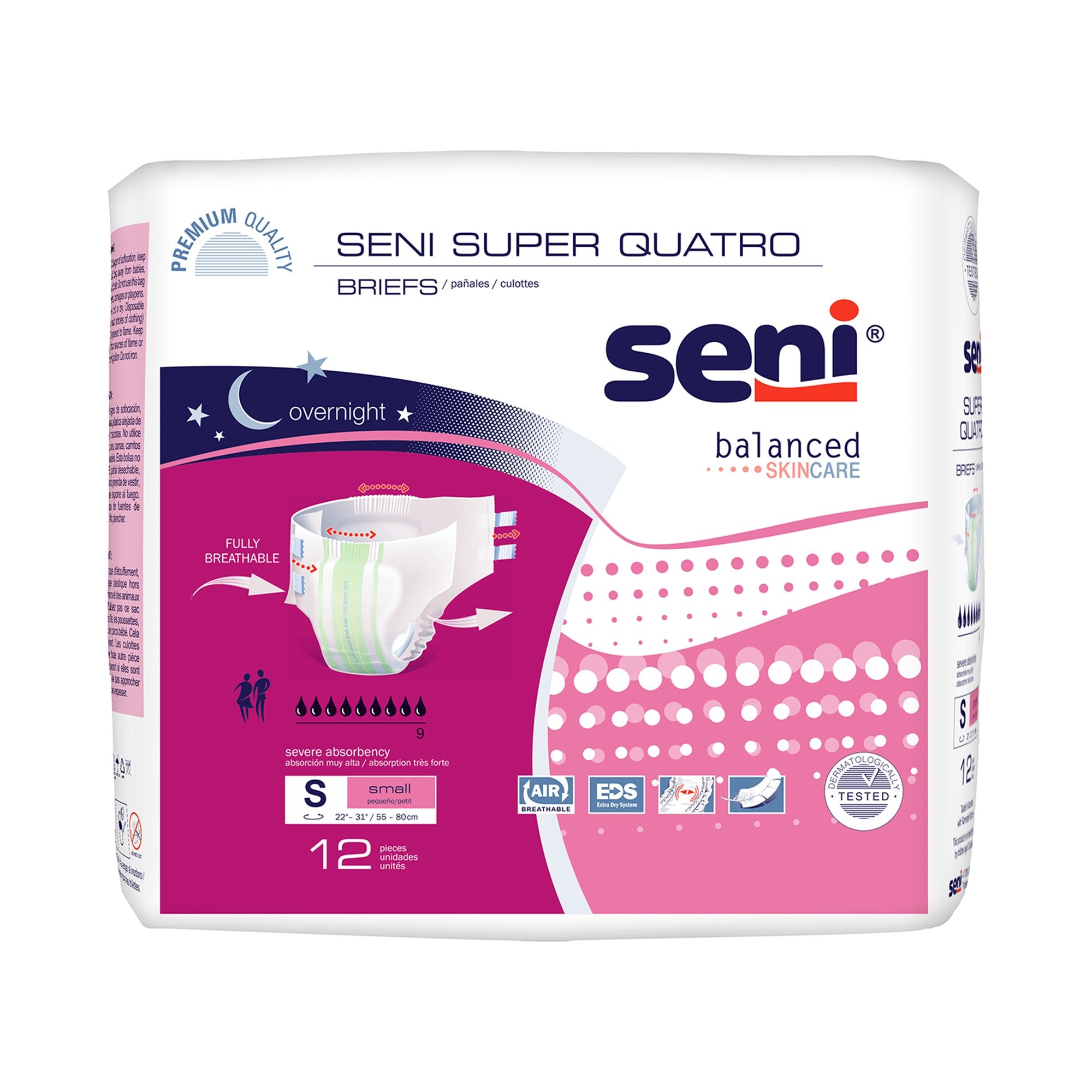 Seni® Super Quatro Severe Absorbency Incontinence Brief, Small, CS