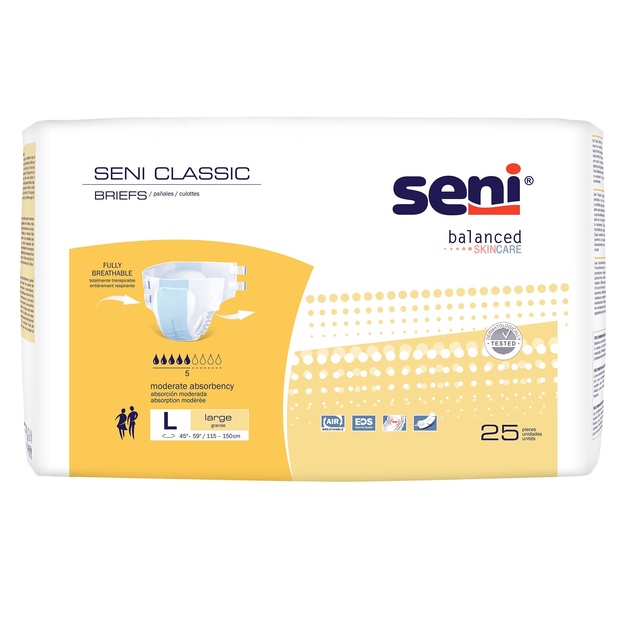 Seni® Classic Incontinence Briefs for Men and Women, Moderate Absorbency, Large, CS