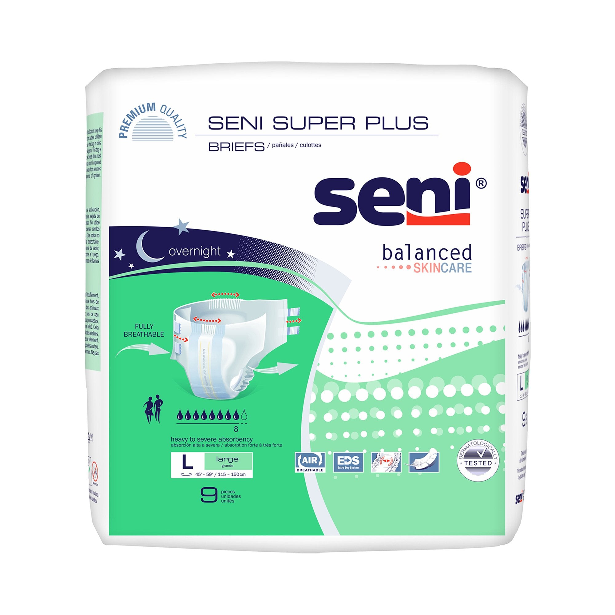 Seni® Super Plus Overnight Heavy to Severe Absorbency Incontinence Brief, Large, CS