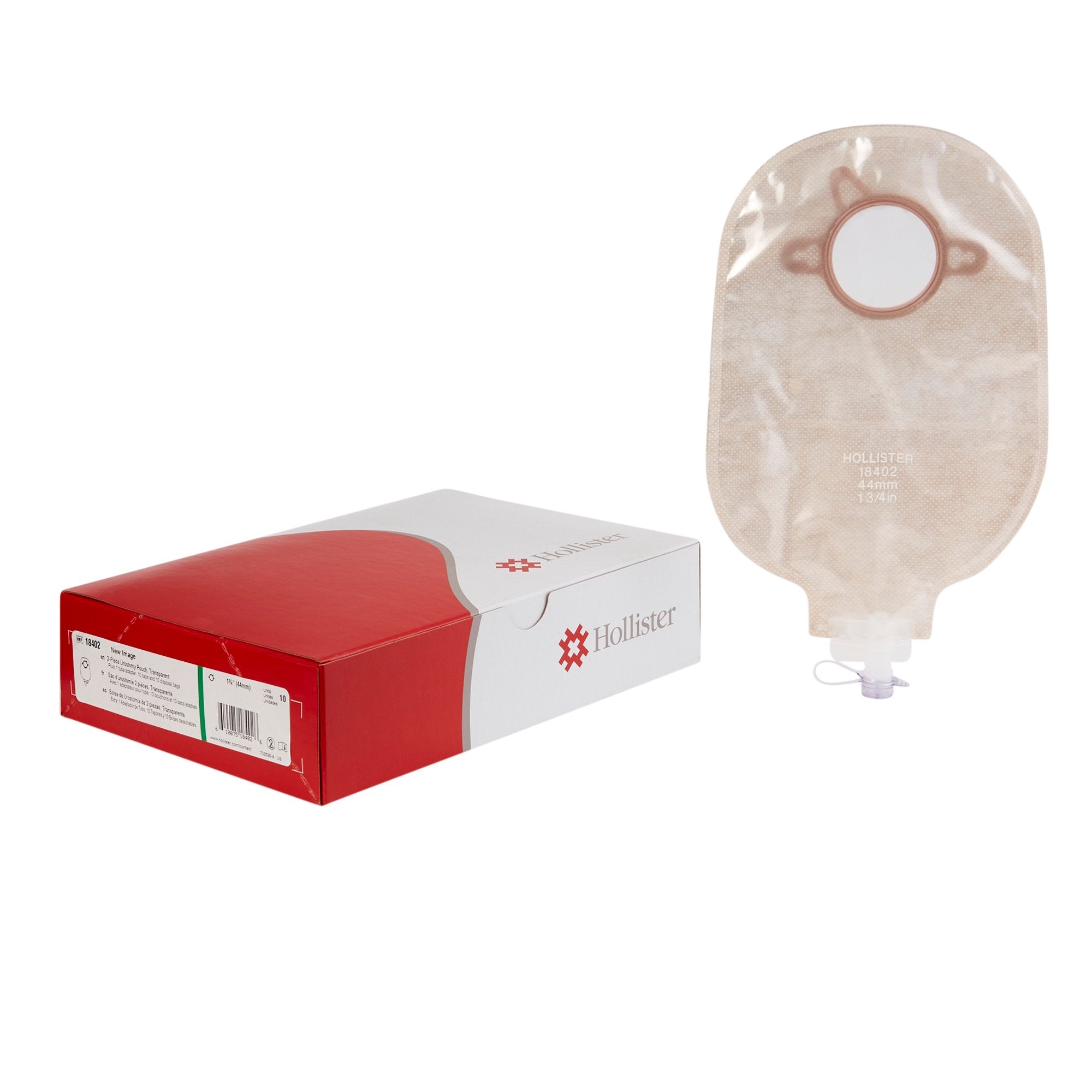 New Image™ 18402 Two-Piece Transparent Urostomy Pouch, 44 mm Flange, Green Match