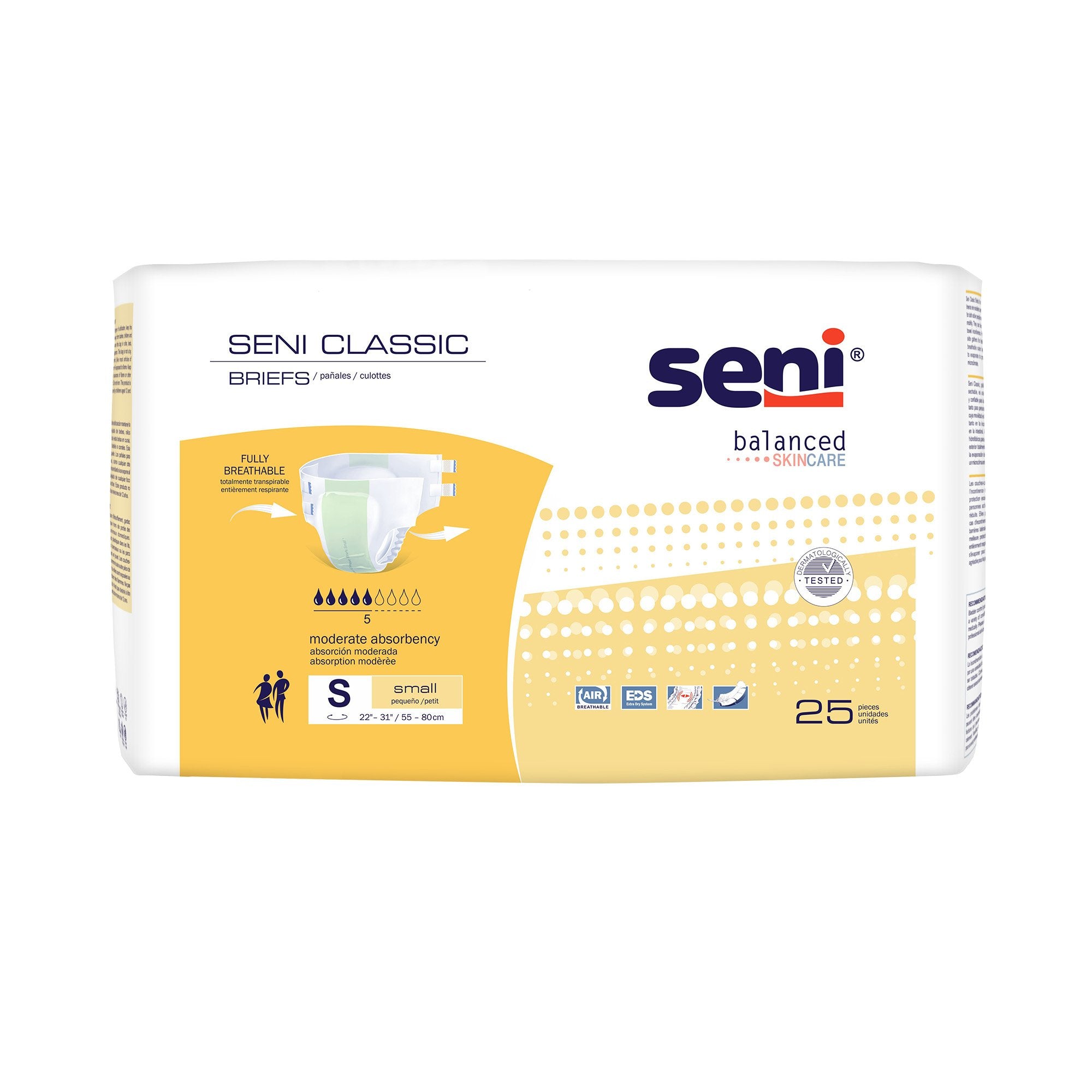 Seni® Classic Incontinence Briefs for Men and Women, Moderate Absorbency, Small, PK