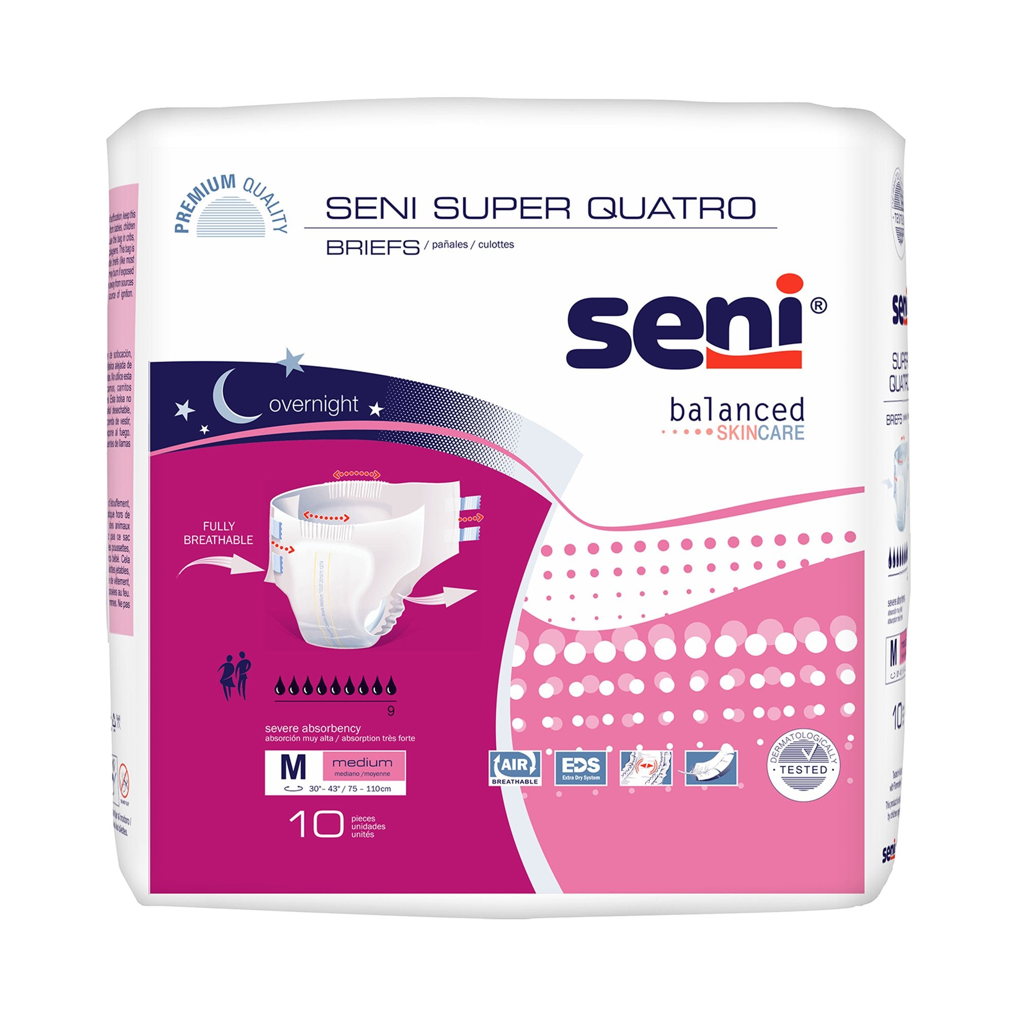 Seni® Super Quatro Severe Absorbency Incontinence Brief, Medium, CS