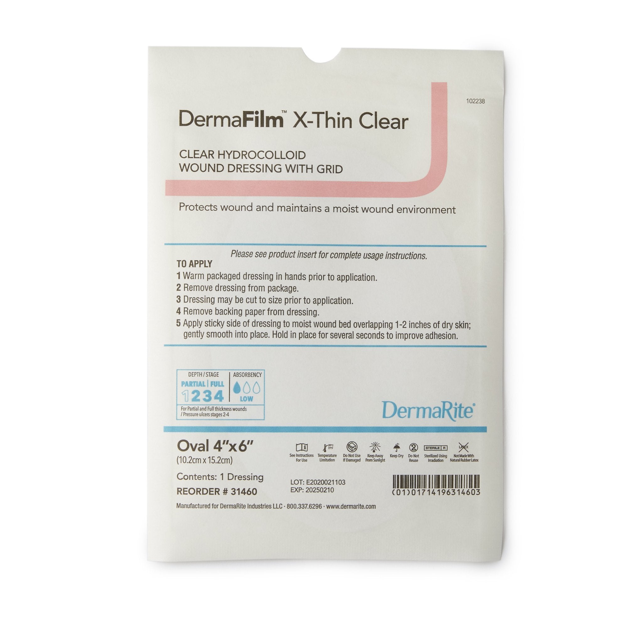 DermaFilm® Thin Hydrocolloid Dressing, 4 x 6 Inch Oval