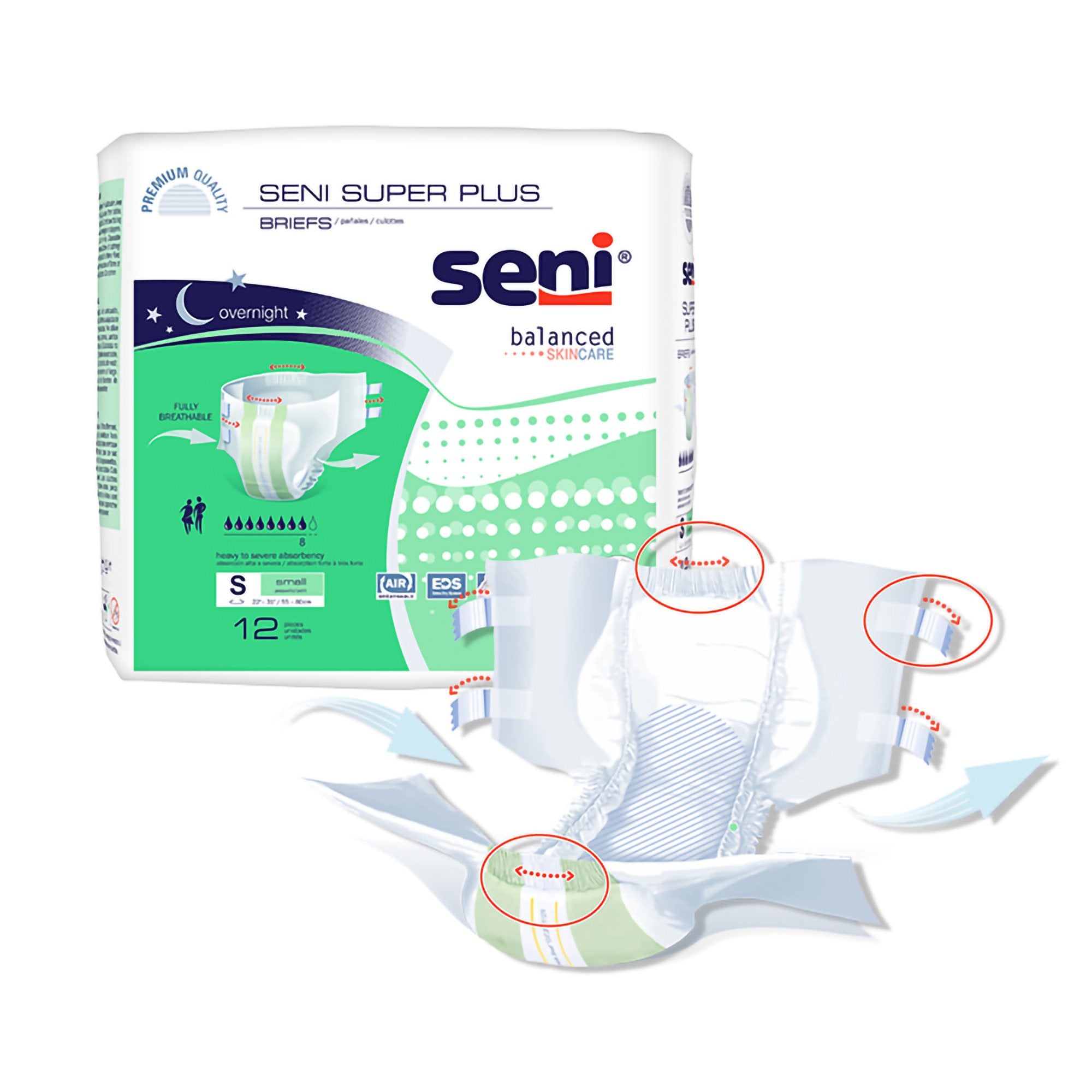 Seni® Super Plus Overnight Heavy to Severe Absorbency Incontinence Brief, Small, PK