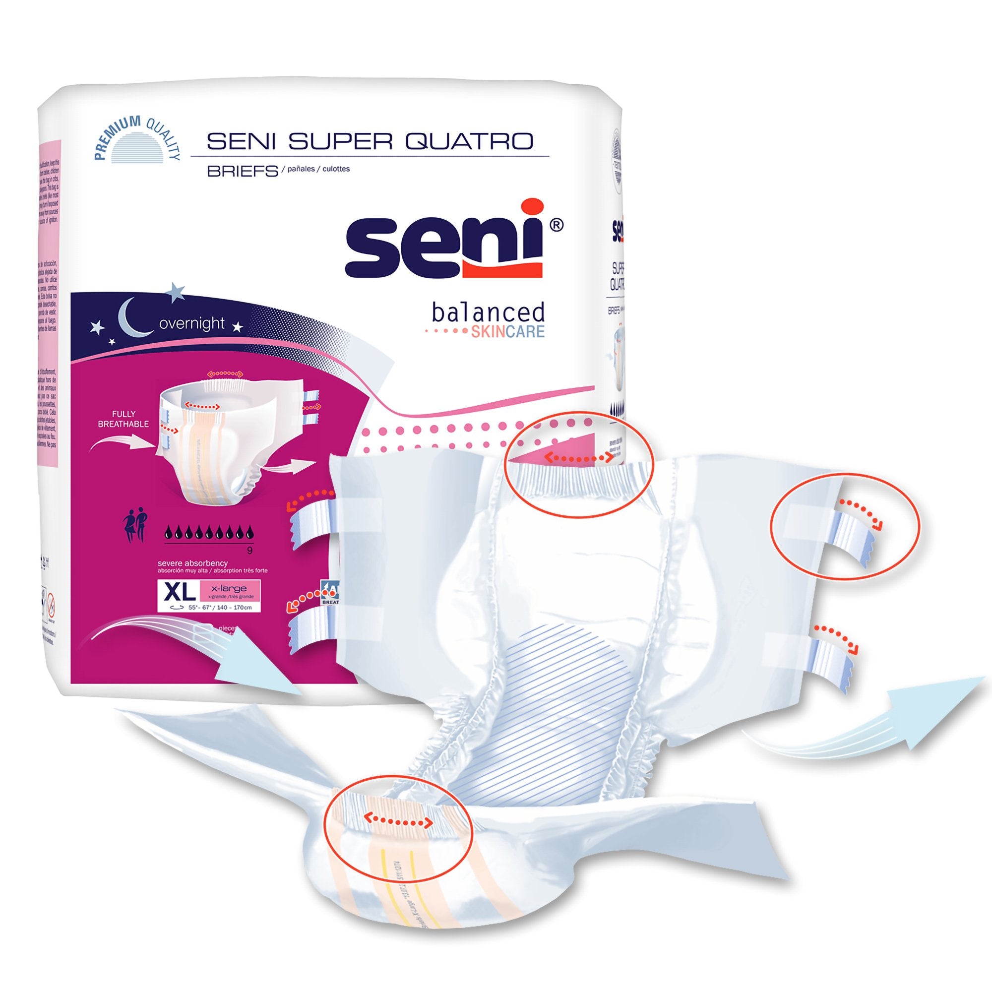 Seni® Super Quatro Severe Absorbency Incontinence Brief, Extra Large, PK