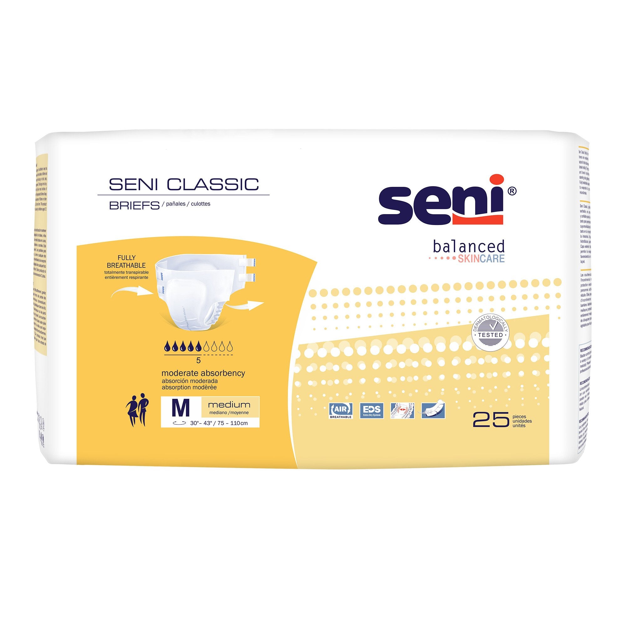 Seni® Classic Incontinence Briefs for Men and Women, Moderate Absorbency, Medium, PK