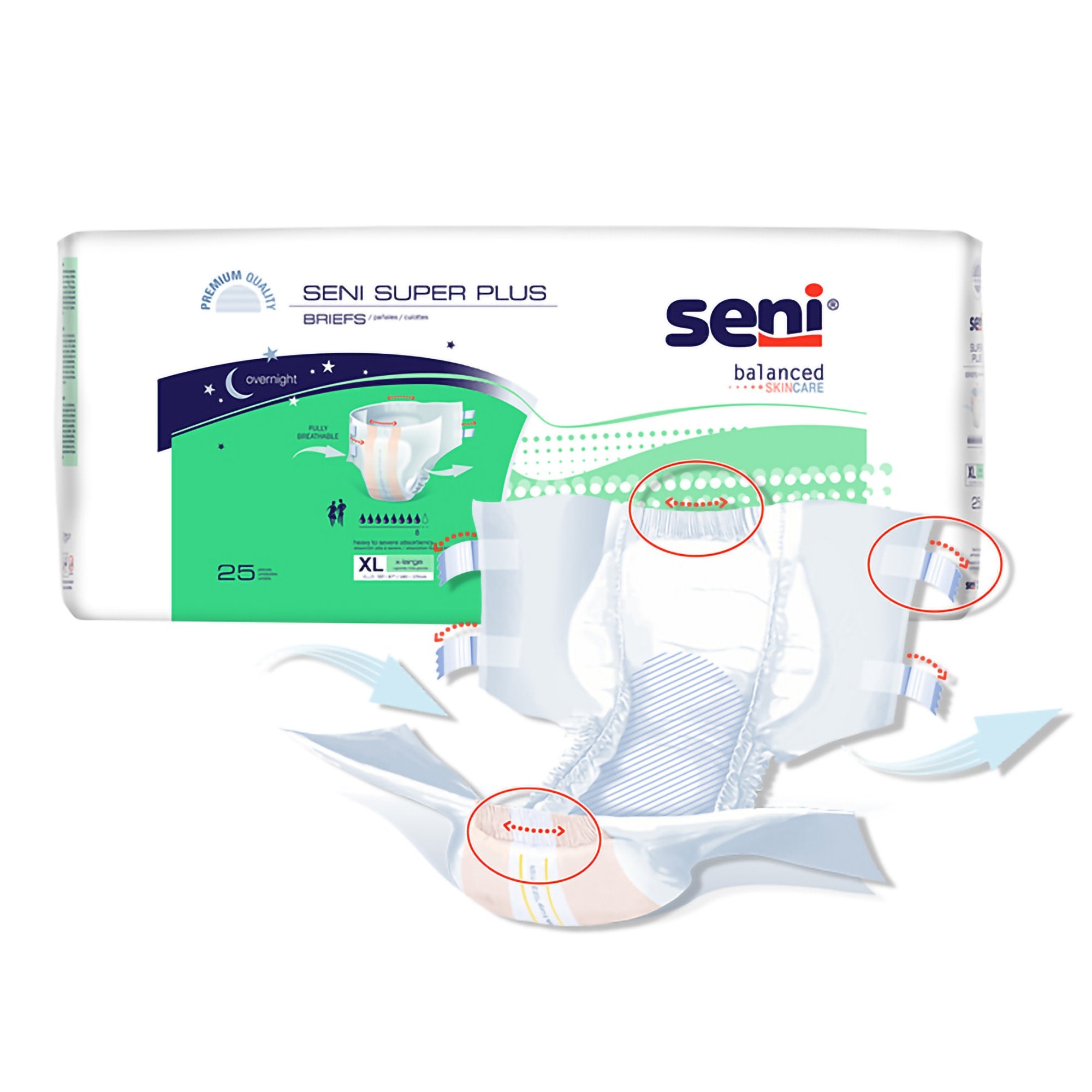 Seni® Super Plus Overnight Heavy Absorbency Incontinence Brief, Extra Large, PK