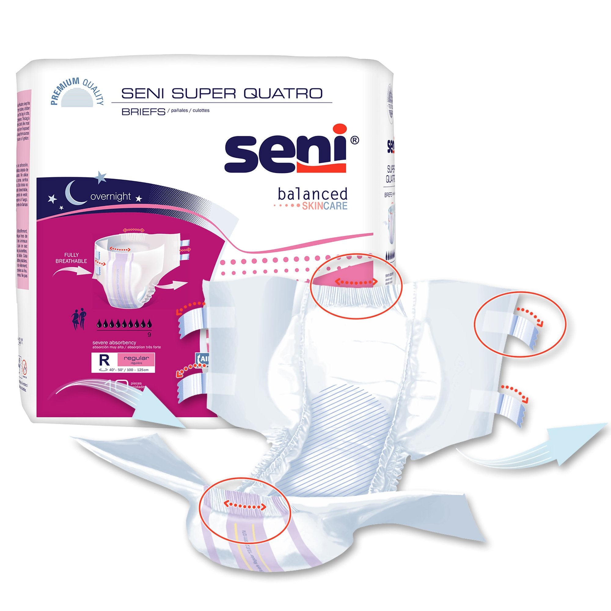 Seni® Super Quatro Severe Absorbency Incontinence Brief, Regular, PK