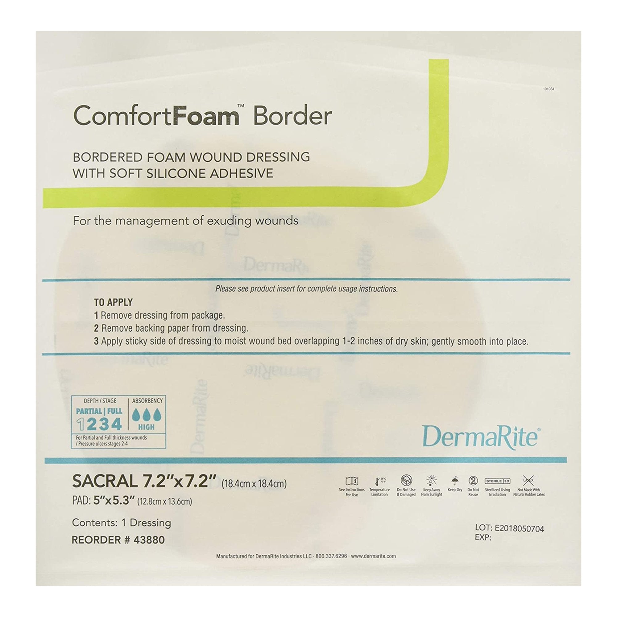 ComfortFoam™ Border Foam Wound Dressing w/ Adhesive, Sacral 18.4 x 18.4 cm