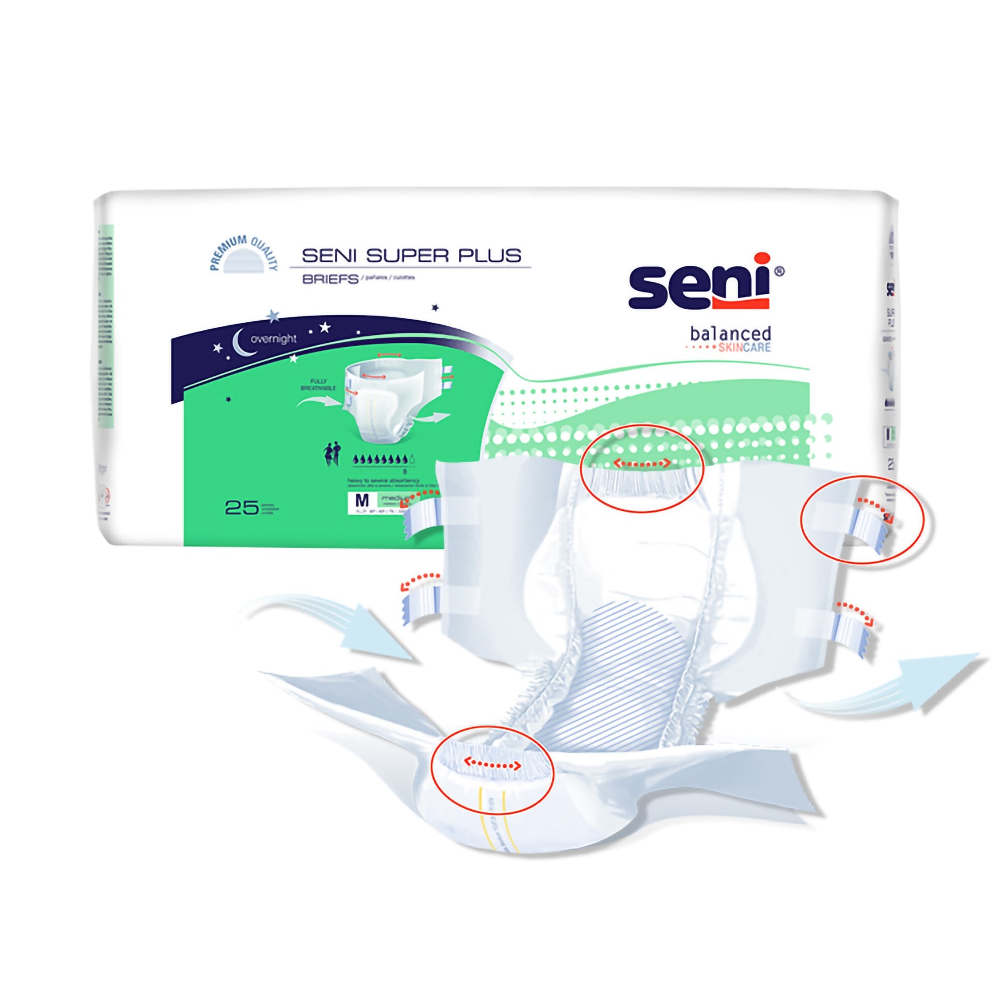 Seni® Super Plus Overnight Heavy Absorbency Incontinence Brief, Regular, PK