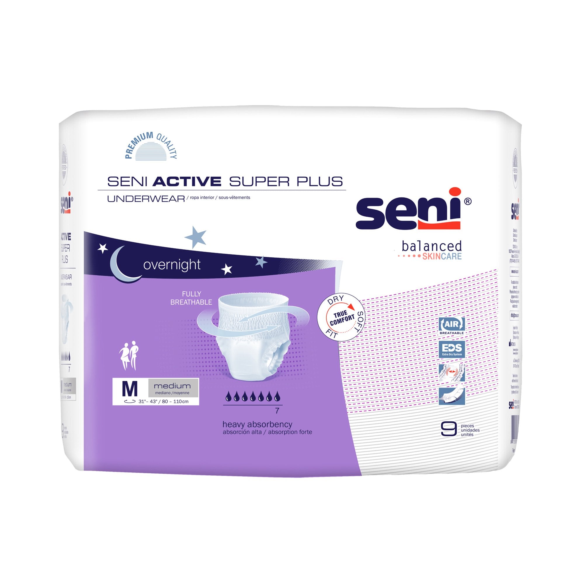 Seni® Active Super Plus Overnight Heavy Absorbent Underwear, Medium, PK