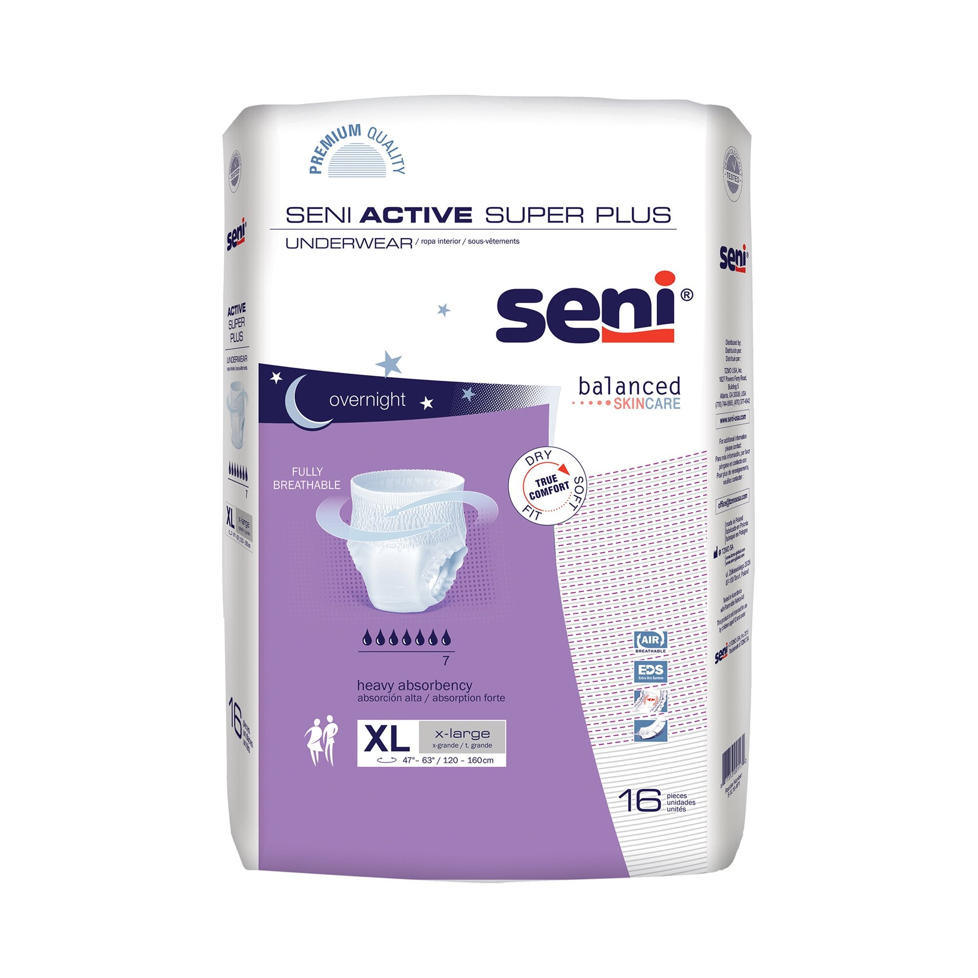 Seni® Active Super Plus Overnight Heavy Absorbent Underwear, Extra Large, CS