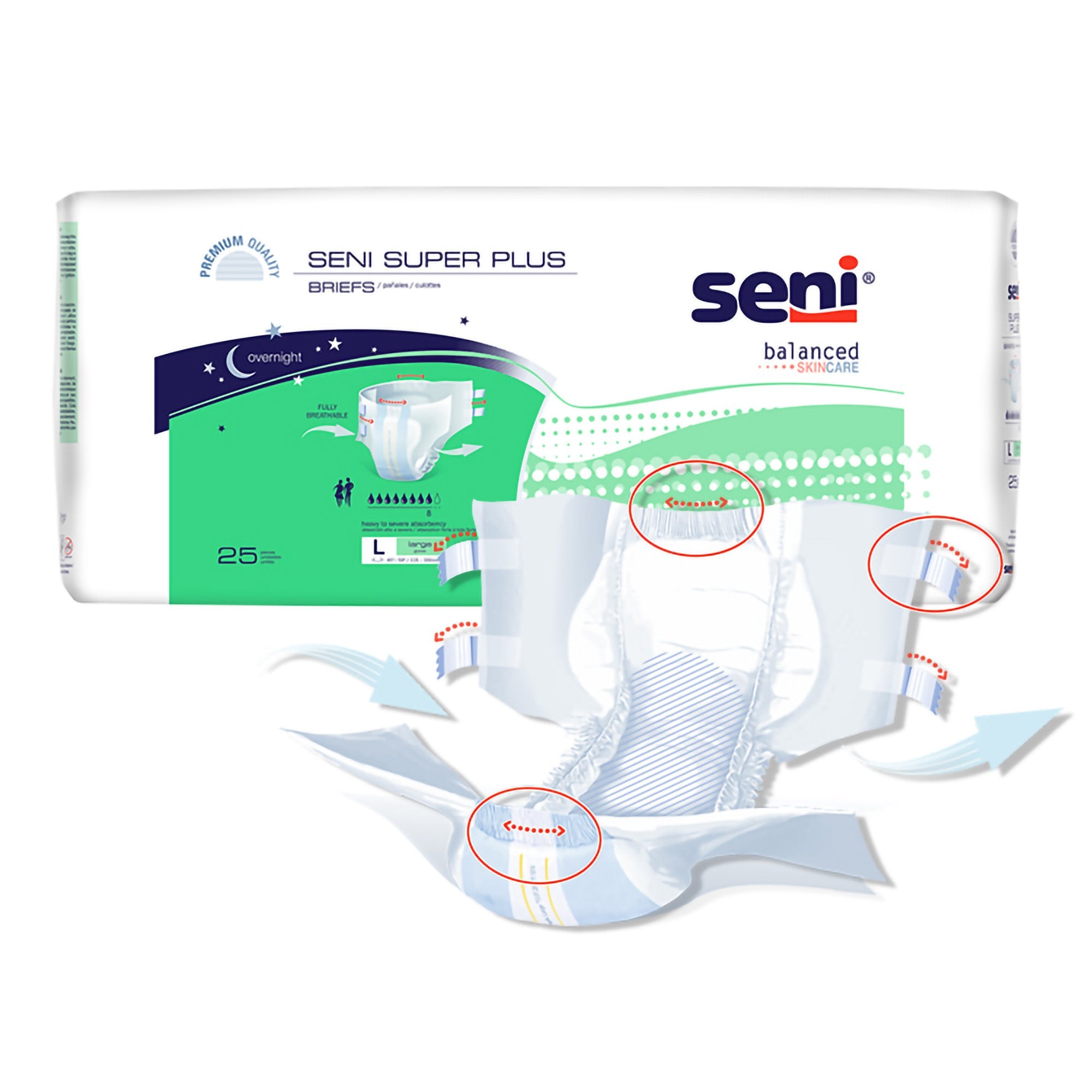 Seni® Super Plus Overnight Heavy to Severe Absorbency Incontinence Brief, Large, PK