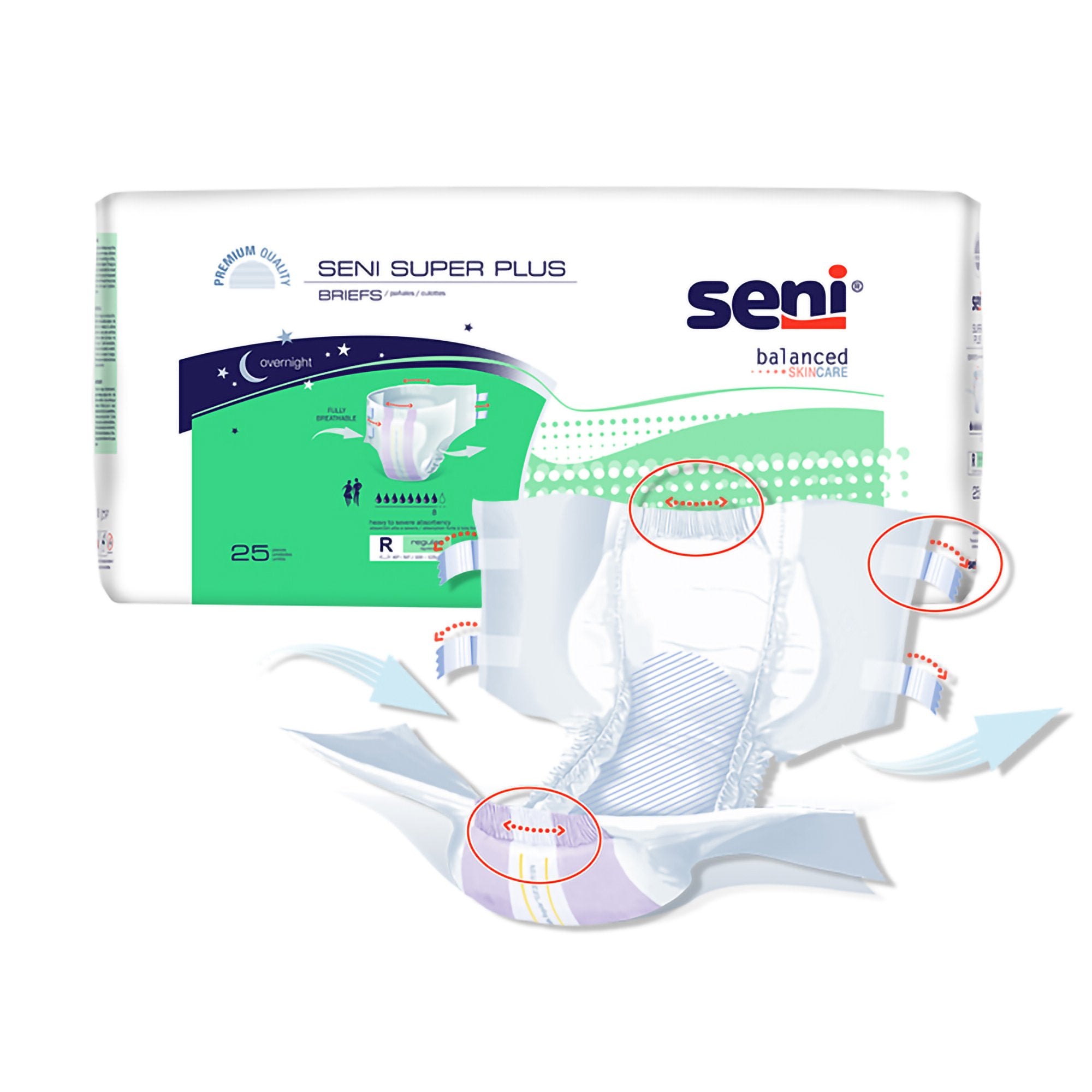 Seni® Super Plus Overnight Heavy to Severe Absorbency Incontinence Brief, Medium, PK