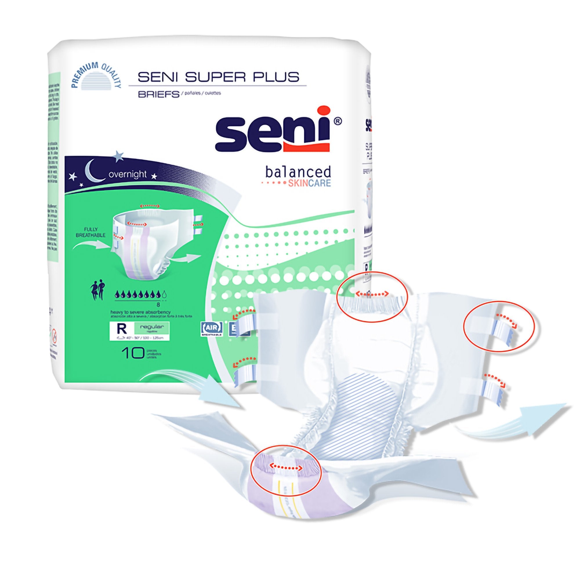 Seni® Super Plus Overnight Heavy Absorbency Incontinence Brief, Regular, PK