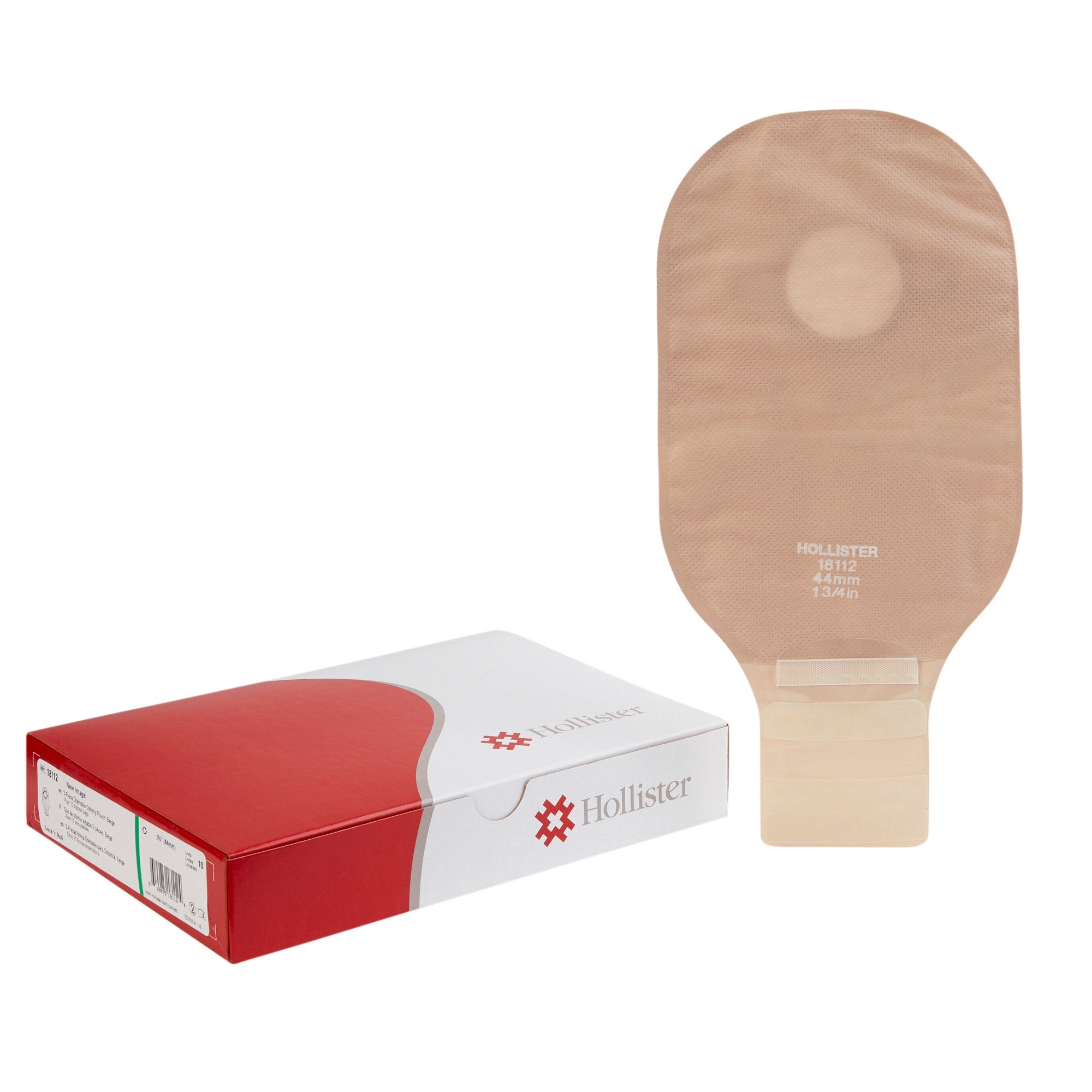 New Image™ 18112 Beige Colostomy Pouch, Pre-cut to Fit 44 mm Stomas, Green Match