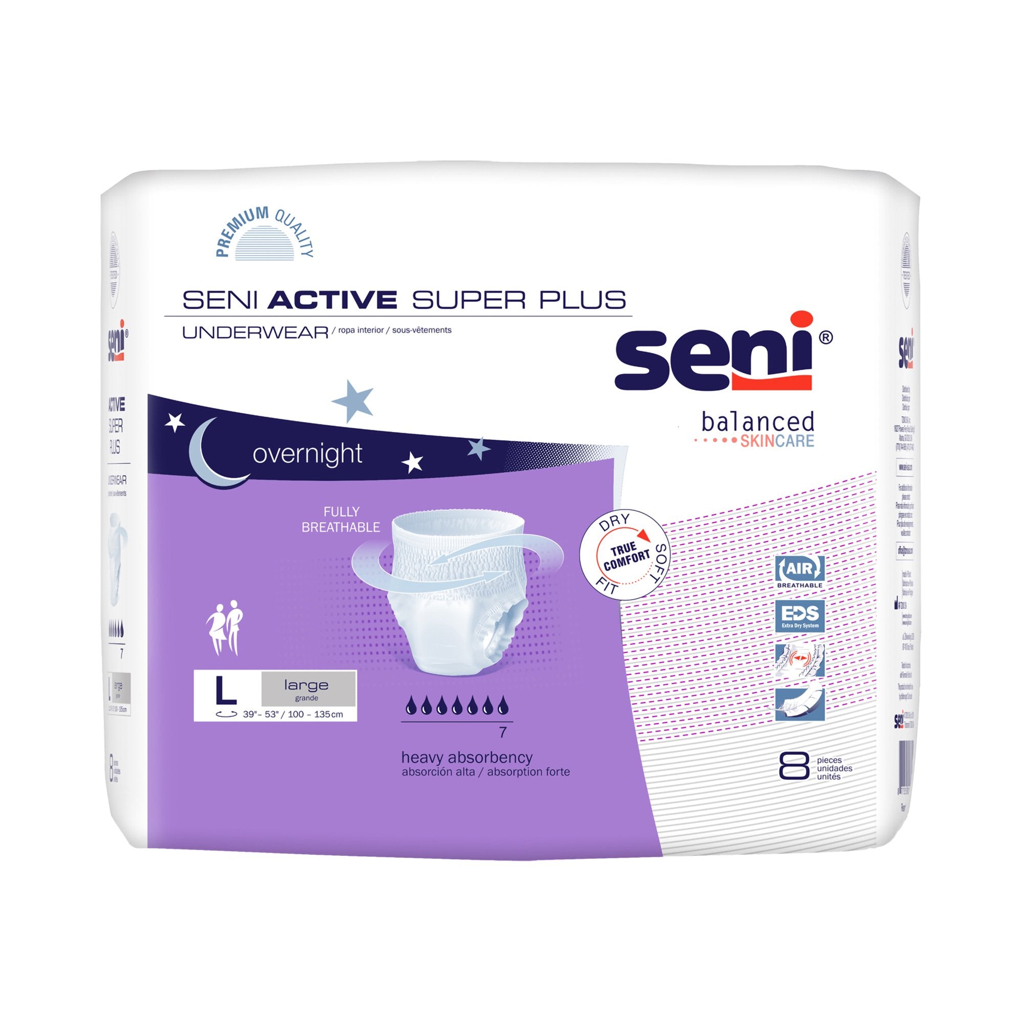 Seni® Active Super Plus Overnight Heavy Absorbent Underwear, Large, CS